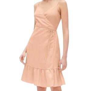 Gap Peach Pink Linen Blend Wrap Cami Dress with Ruffle Hem S